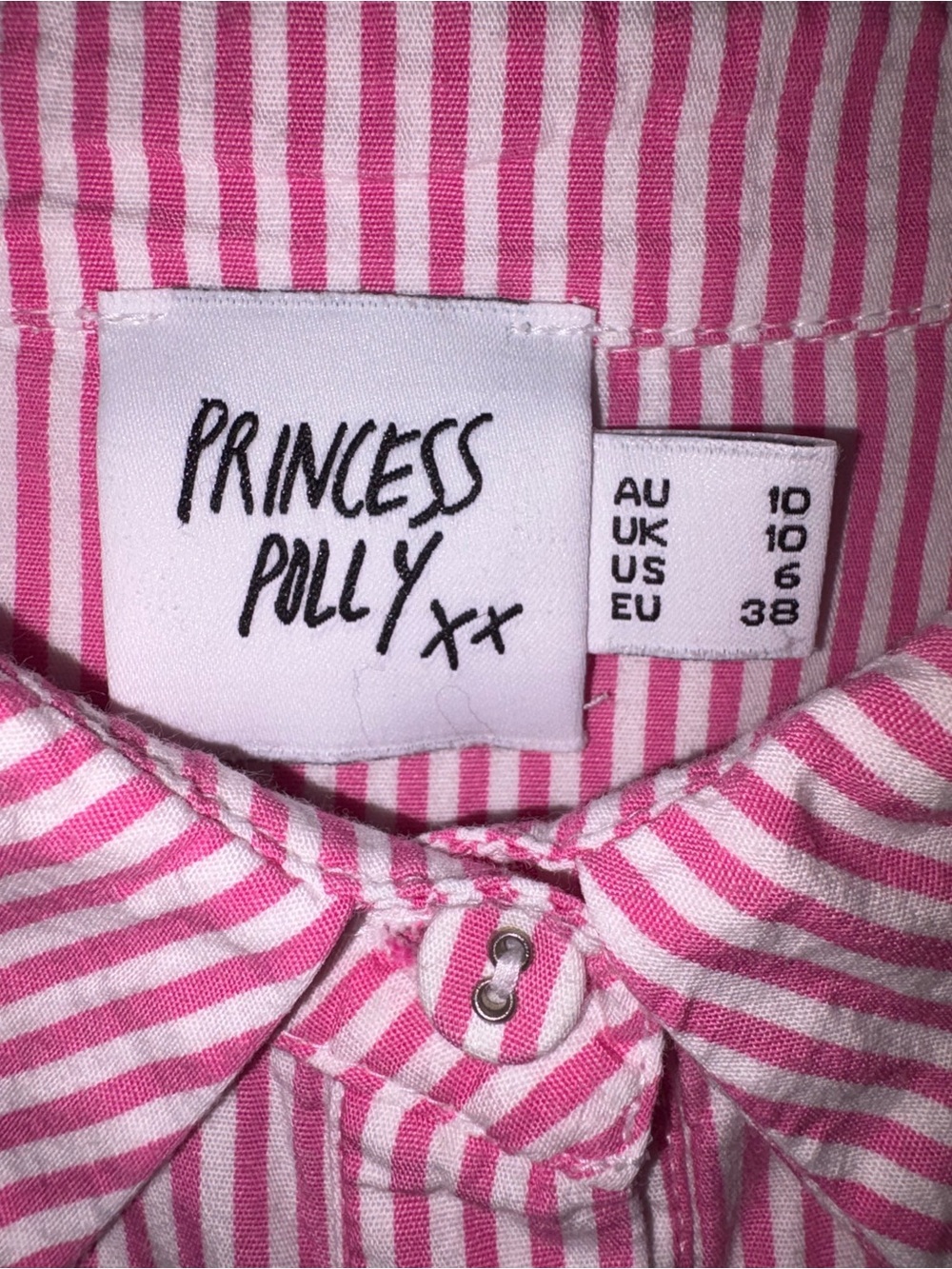 Princess Polly Pink Stripe Organic Cotton Button Down Shirt Cover Up Size 6 - Picture 4 of 8